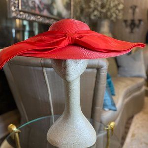 Vintage Sylvia NY red wide bram bow hat